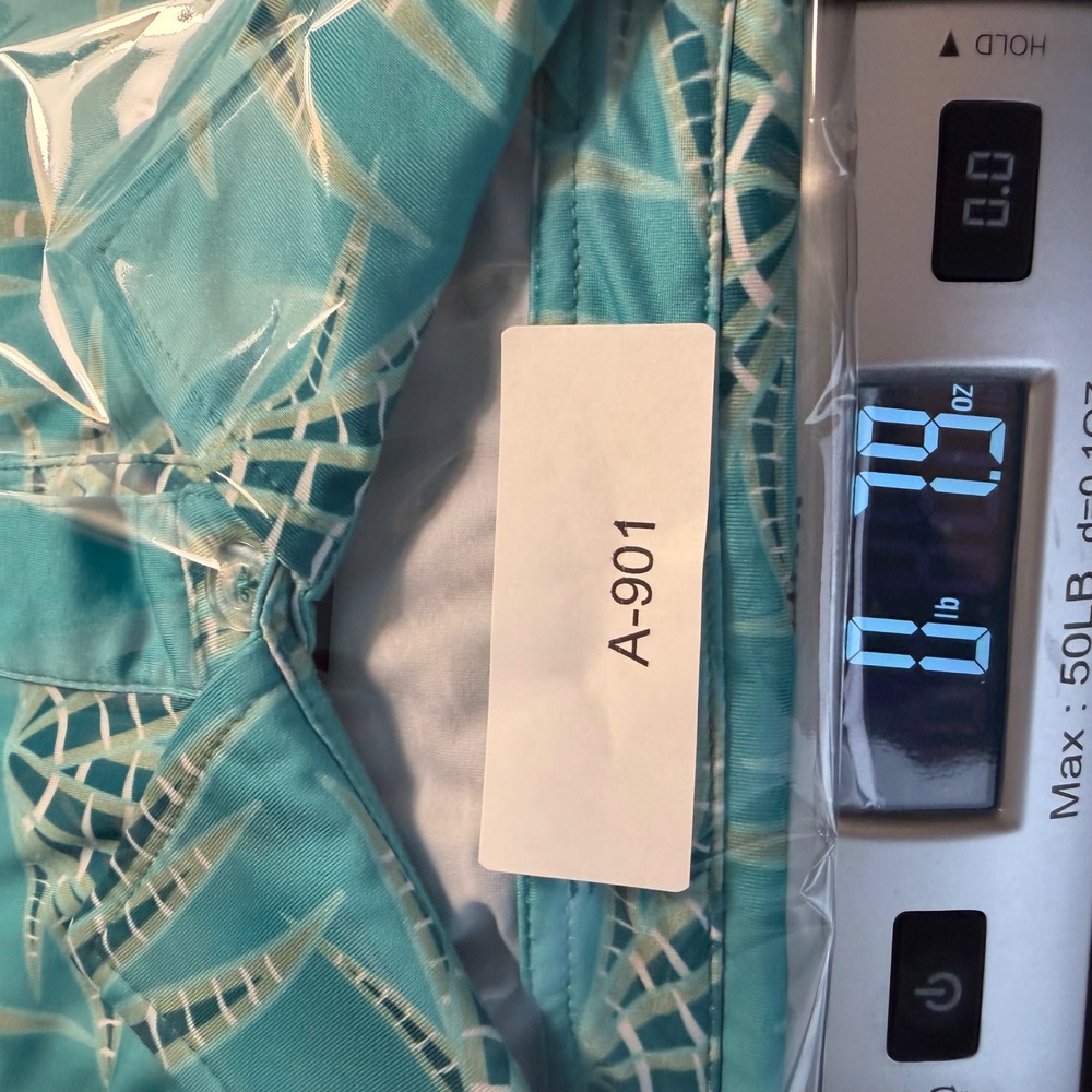Waggle Golf Polo Mens Medium Teal Agave Print Short Sleeve Performance Shirt - Picture 6 of 6